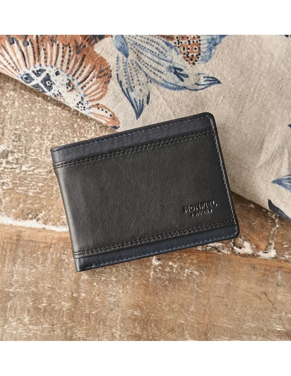 Hombre MONPIEL Carteras Hombre Piel*Cartera Americana de piel con Monedero y Tarjetero Extra Lago